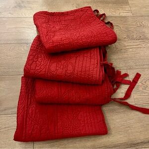 4 Pottery Barn Red Hanna Linen Blend shams , Floral Quilted Ties enclosure